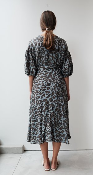 at Dawn. Linen Puff Sleeve Wrap Dress at Dawn. Linen Puff Sleeve Wrap Dress