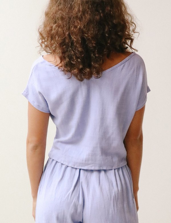 at Dawn. Wide Neck Button Top - Iris at Dawn. Wide Neck Button Top - Iris