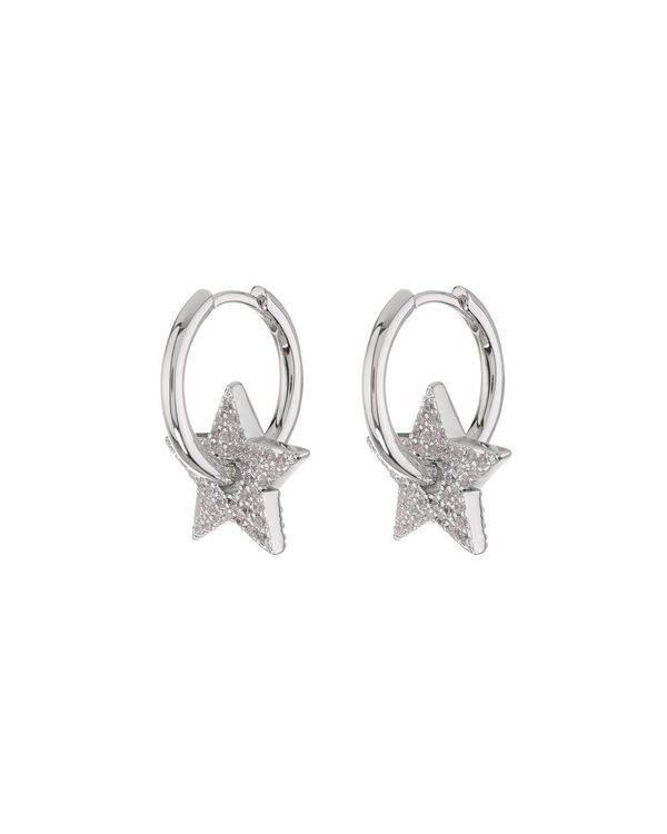 Pave Star Charm Hoops - Silver Pave Star Charm Hoops - Silver