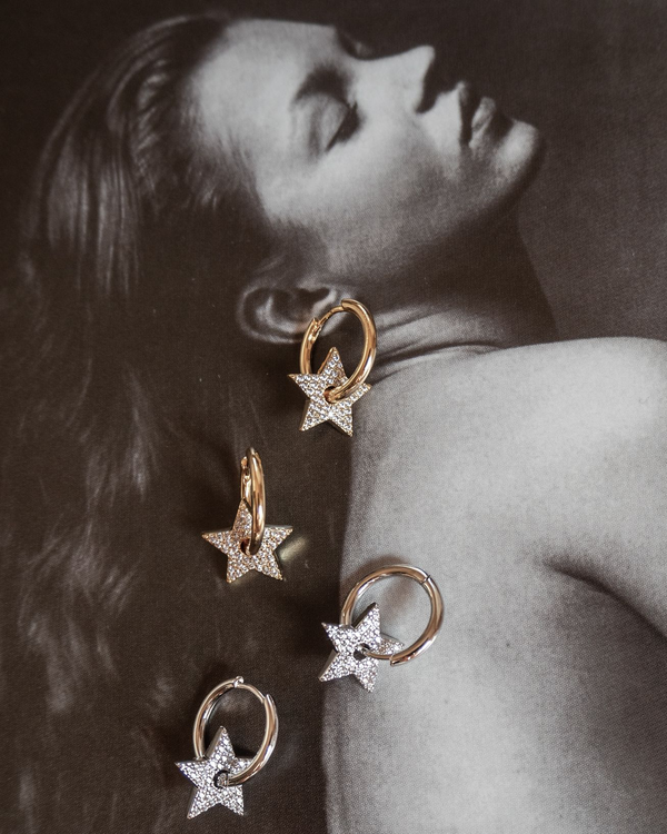 Pave Star Charm Hoops - Silver Pave Star Charm Hoops - Silver
