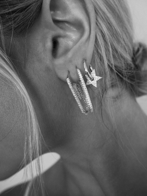 Pave Star Charm Hoops - Silver Pave Star Charm Hoops - Silver
