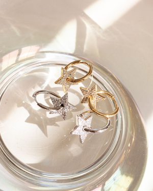 Pave Star Charm Hoops - Silver Pave Star Charm Hoops - Silver
