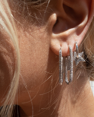 Pave Star Charm Hoops - Silver Pave Star Charm Hoops - Silver