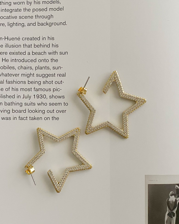 Pave Star Hoops - Gold Pave Star Hoops - Gold