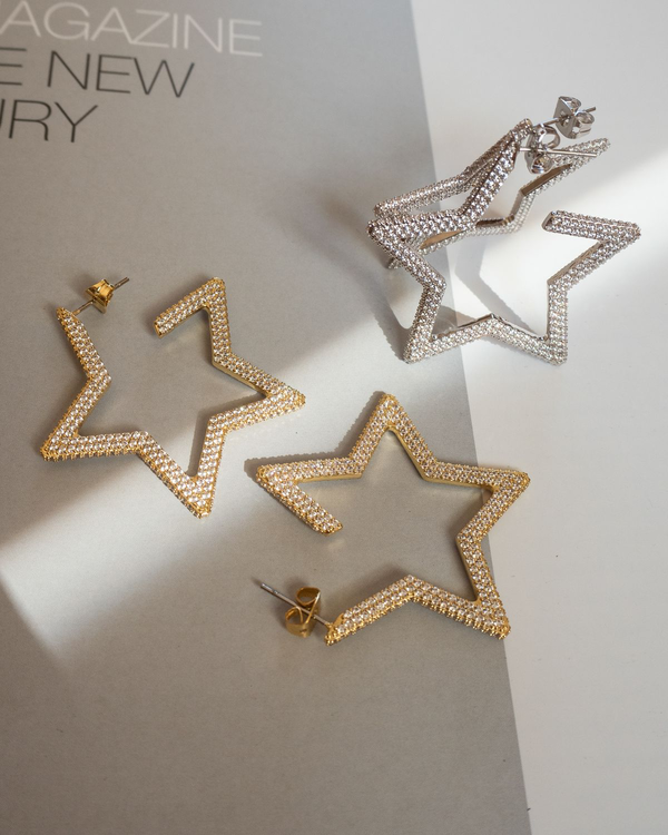 Pave Star Hoops - Gold Pave Star Hoops - Gold