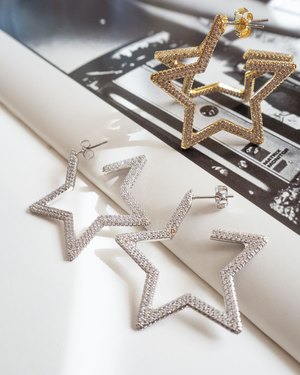 Pave Star Hoops - Gold Pave Star Hoops - Gold
