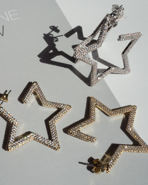 Pave Star Hoops - Gold Pave Star Hoops - Gold