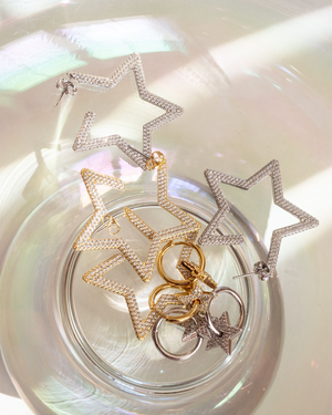 Pave Star Hoops - Gold Pave Star Hoops - Gold