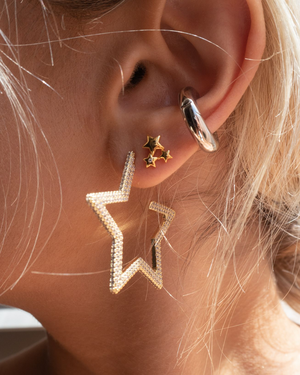 Pave Star Hoops - Gold Pave Star Hoops - Gold