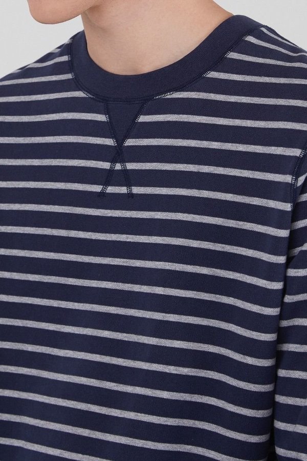 Sunspel Loopback Sweatshirt - Melange Stripe Navy/Grey Sunspel Loopback Sweatshirt - Melange Stripe Navy/Grey