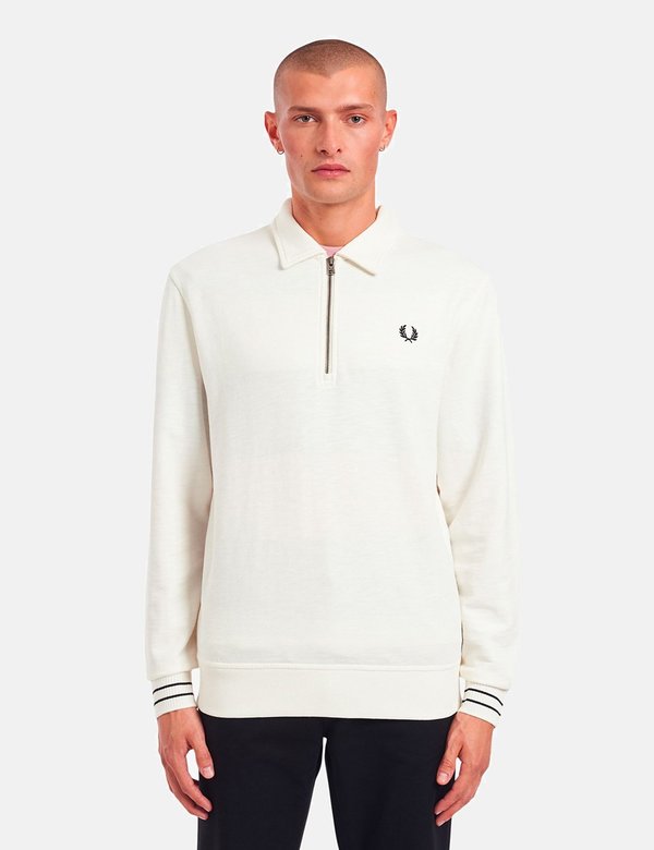 【FRED PERRY】Light Ecru ※送関込 Fred Perry Zip Neck Collar Sweatshirt - Light Ecru | Garmentory
