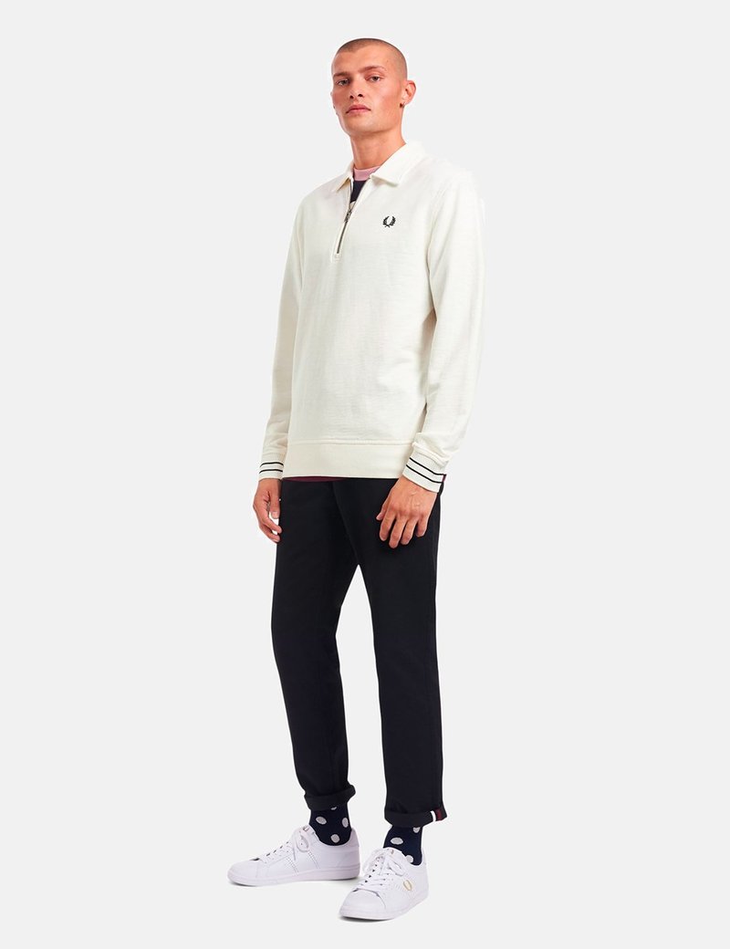 【FRED PERRY】 Striped Trim Sweatshirt ★ Light Ecru Striped Trim Sweatshirt in Light Ecru | Fred Perry | EQVVS