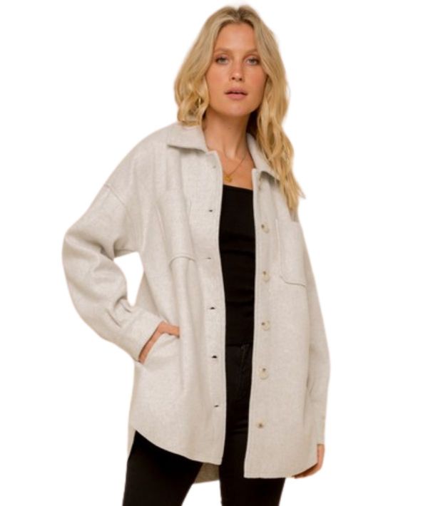 Lola Textured Knit Shirt Jacket - Oatmeal Lola Textured Knit Shirt Jacket - Oatmeal