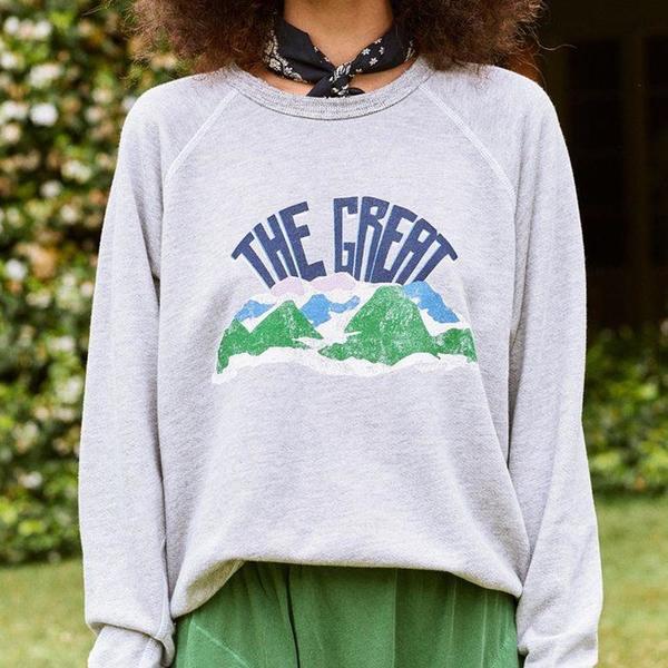 The Great. The College Mountain Sweatshirt - Light Grey The Great. The College Mountain Sweatshirt - Light Grey