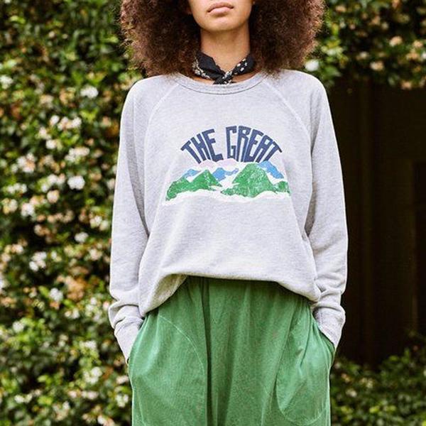 The Great. The College Mountain Sweatshirt - Light Grey The Great. The College Mountain Sweatshirt - Light Grey