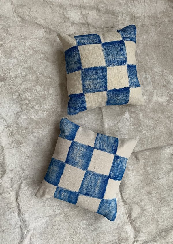 Cuttalossa & Co. Hand Painted Checkered Pillow - blue/cream Cuttalossa & Co. Hand Painted Checkered Pillow - blue/cream