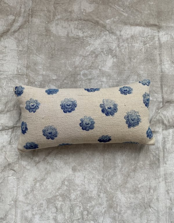 Cuttalossa & Co. Hand Painted Flower Lumbar Pillow - blue/cream Cuttalossa & Co. Hand Painted Flower Lumbar Pillow - blue/cream