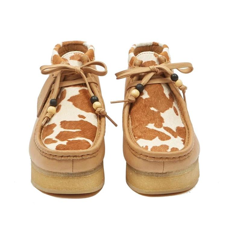 Clarks Wallabee Wedge - Tan Cow Print