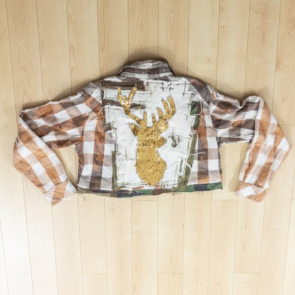 Crop Flannel Jacket with Deer Crop Flannel Jacket with Deer