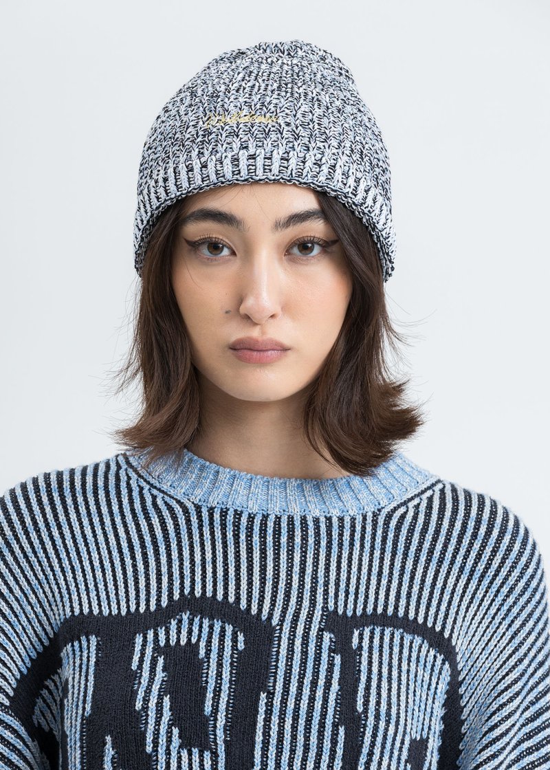 we11done Roll Up Knit Beanie Blue Melange Garmentory