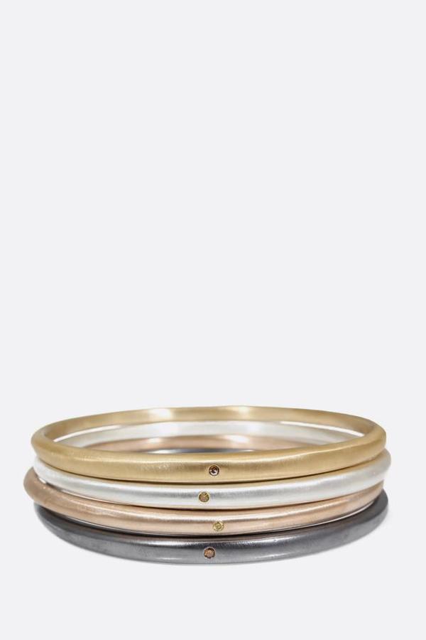 Oxidized Silver Tapered Bangle with Autumn Diamond Oxidized Silver Tapered Bangle with Autumn Diamond