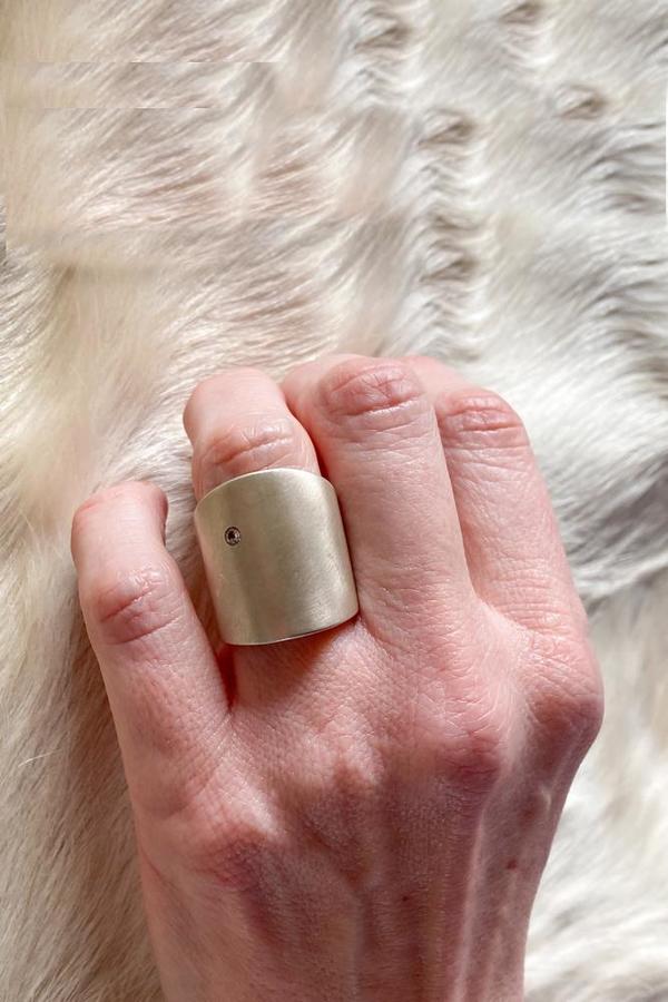 April Higashi Cuba Flat ring with white sapphire - Sterling Silver April Higashi Cuba Flat ring with white sapphire - Sterling Silver