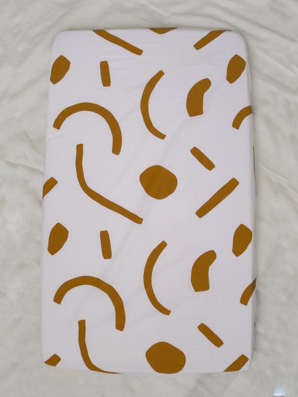 Mosey Me Shapes Fitted Cot Sheet in Tan - Sample Mosey Me Shapes Fitted Cot Sheet in Tan - Sample