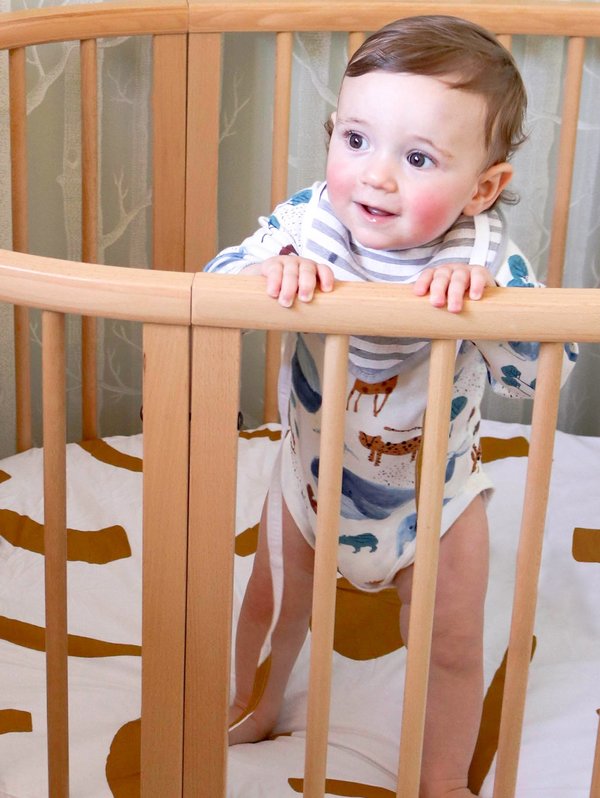 Mosey Me Shapes Fitted Cot Sheet in Tan - Sample Mosey Me Shapes Fitted Cot Sheet in Tan - Sample