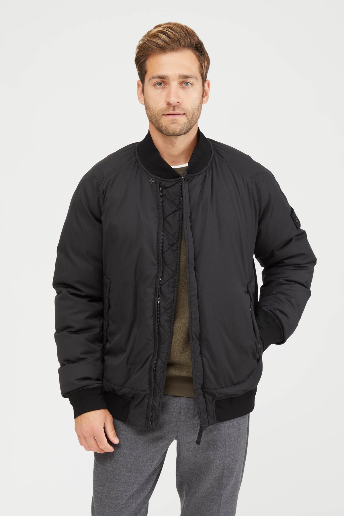 Stone Island Stretch Wool Nylon-Tc Down Ghost Piece Bomber Jacket