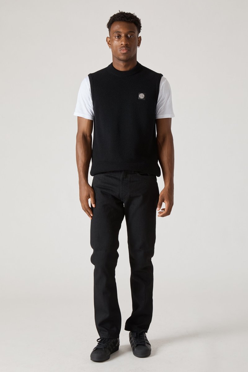 Stone Island Stretch Wool Ribbed Knit Vest - Black | Garmentory