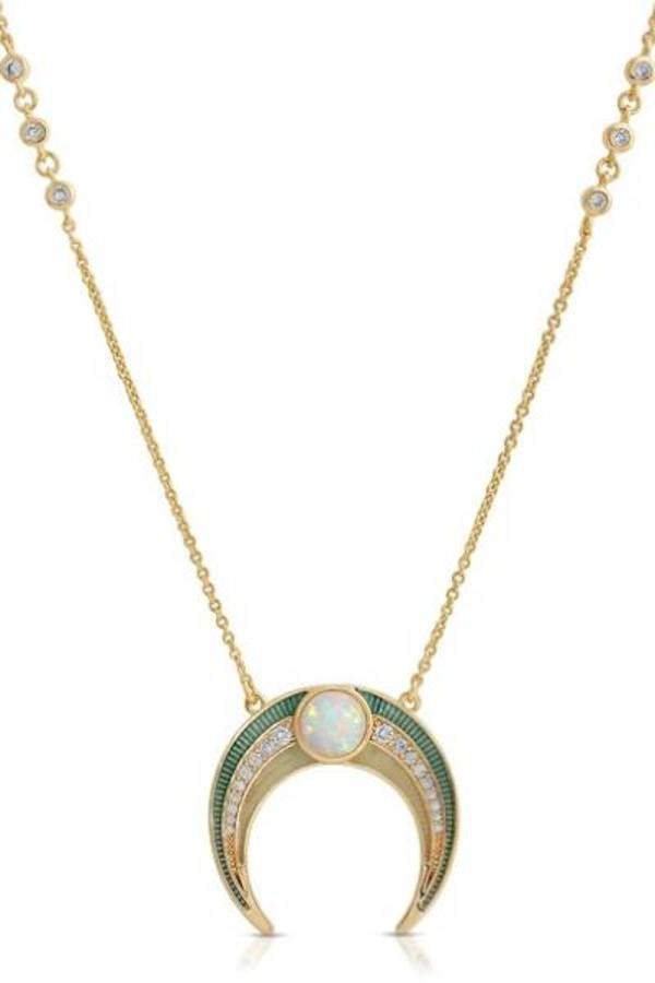 Elizabeth Stone Enamel Crescent Necklace - Opal Elizabeth Stone Enamel Crescent Necklace - Opal