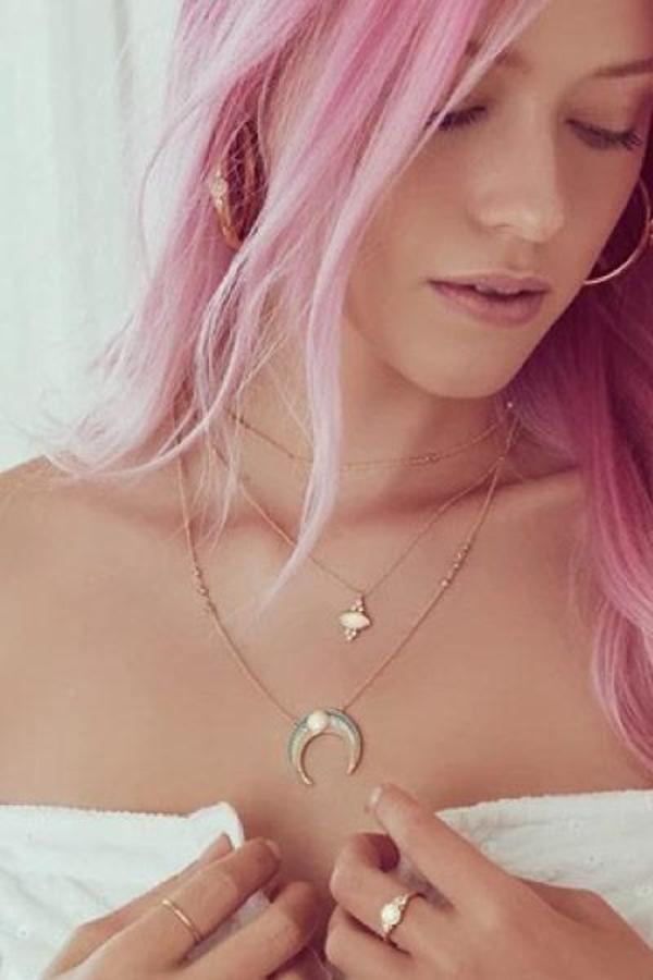 Elizabeth Stone Enamel Crescent Necklace - Opal Elizabeth Stone Enamel Crescent Necklace - Opal