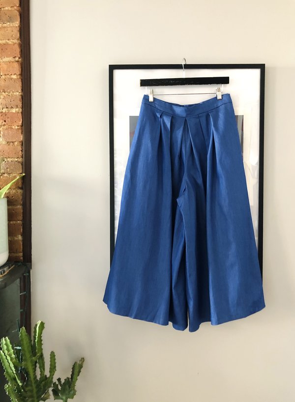 Cropped Wide Leg Denim Pants - Blue - XL Cropped Wide Leg Denim Pants - Blue - XL