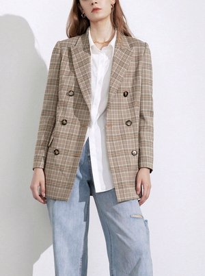 J.Ing Tan Plaid Double Breasted Oversized Blazer - Stripe J.Ing Tan Plaid Double Breasted Oversized Blazer - Stripe