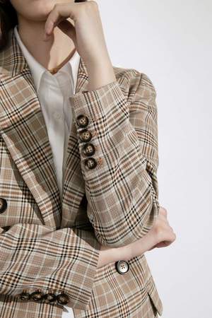 J.Ing Tan Plaid Double Breasted Oversized Blazer - Stripe J.Ing Tan Plaid Double Breasted Oversized Blazer - Stripe