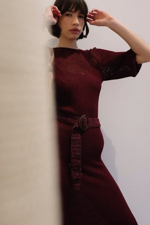Vintage Knit Belted Dress - Raspberry Vintage Knit Belted Dress - Raspberry