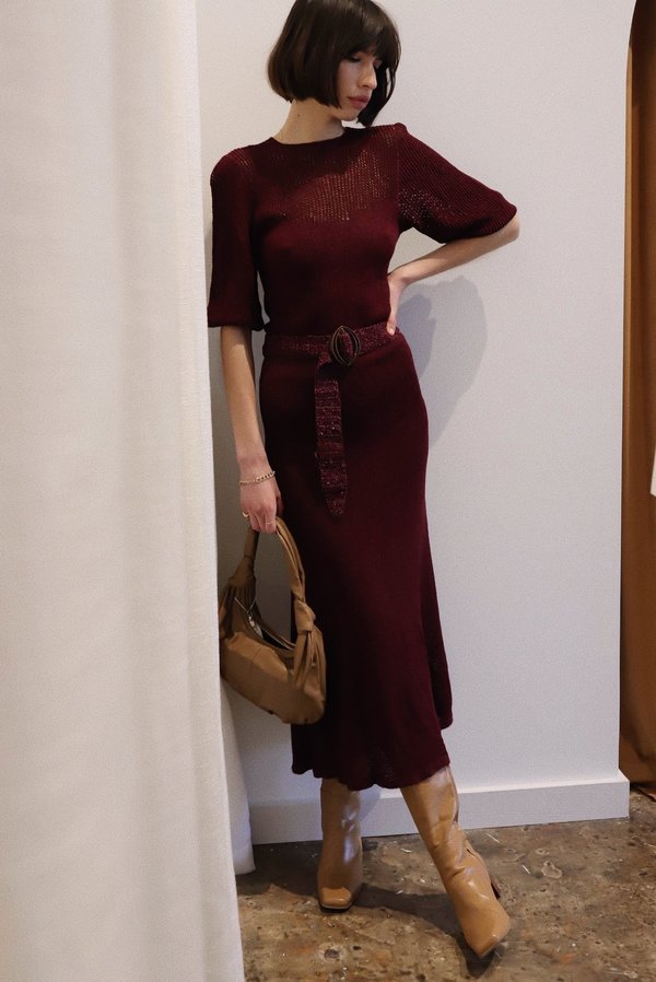 Vintage Knit Belted Dress - Raspberry Vintage Knit Belted Dress - Raspberry
