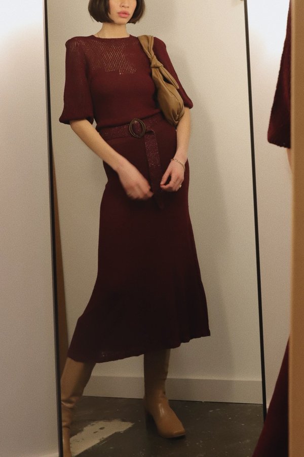 Vintage Knit Belted Dress - Raspberry Vintage Knit Belted Dress - Raspberry