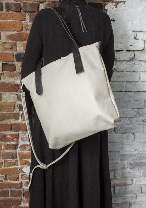 Totem Salvaged Fine Grain Leather Twin Zipper Tote - Stone Totem Salvaged Fine Grain Leather Twin Zipper Tote - Stone