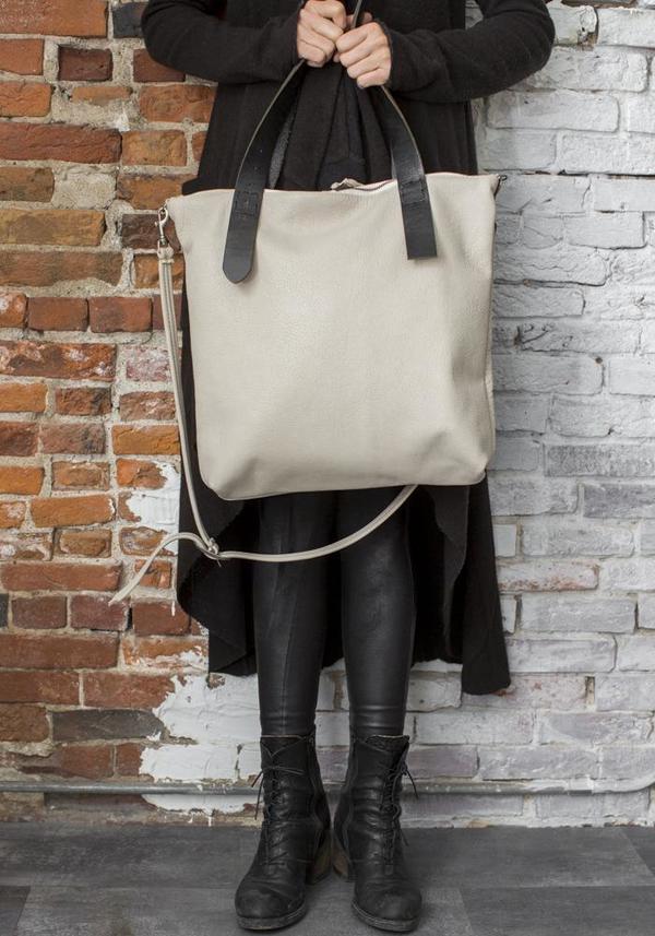 Totem Salvaged Fine Grain Leather Twin Zipper Tote - Stone Totem Salvaged Fine Grain Leather Twin Zipper Tote - Stone