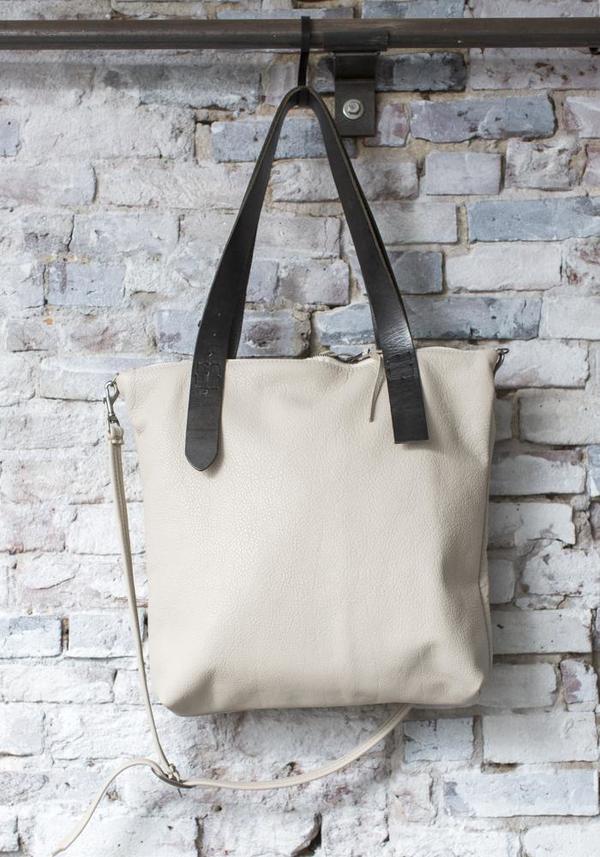 Totem Salvaged Fine Grain Leather Twin Zipper Tote - Stone Totem Salvaged Fine Grain Leather Twin Zipper Tote - Stone