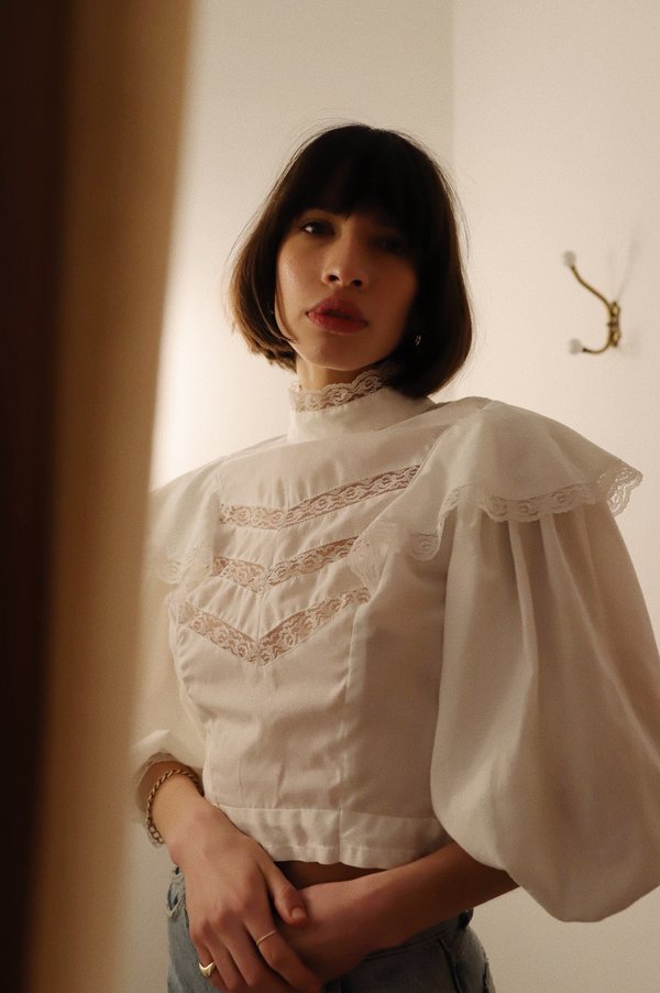 Vintage Cotton Lace Puff Sleeve Top - White Vintage Cotton Lace Puff Sleeve Top - White