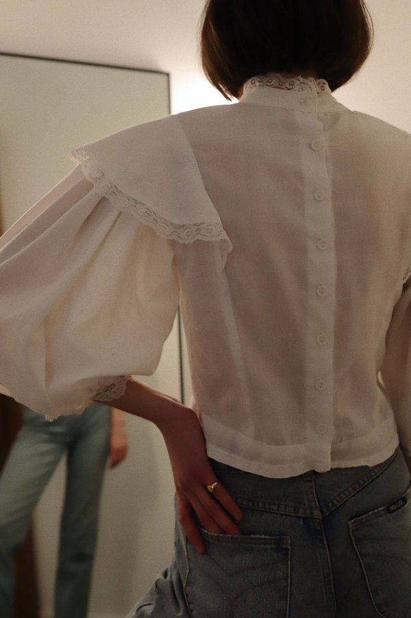 Vintage Cotton Lace Puff Sleeve Top - White Vintage Cotton Lace Puff Sleeve Top - White