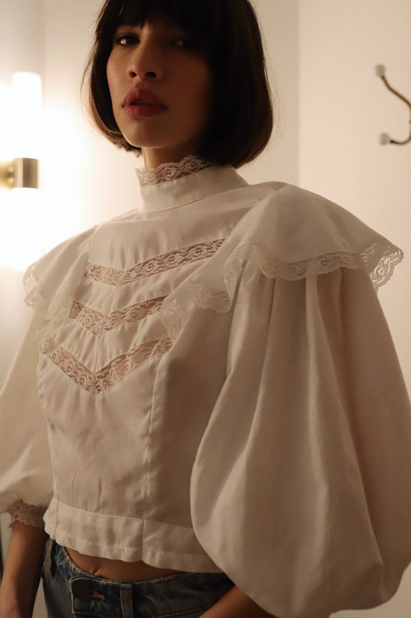 Vintage Cotton Lace Puff Sleeve Top - White Vintage Cotton Lace Puff Sleeve Top - White