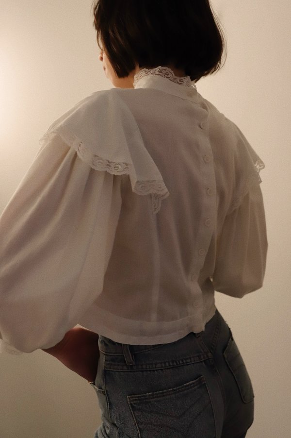 Vintage Cotton Lace Puff Sleeve Top - White Vintage Cotton Lace Puff Sleeve Top - White