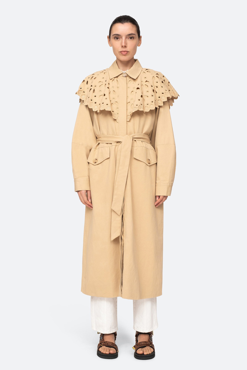 SEA NY Hazel Eyelet Trench Coat - Camel | Garmentory