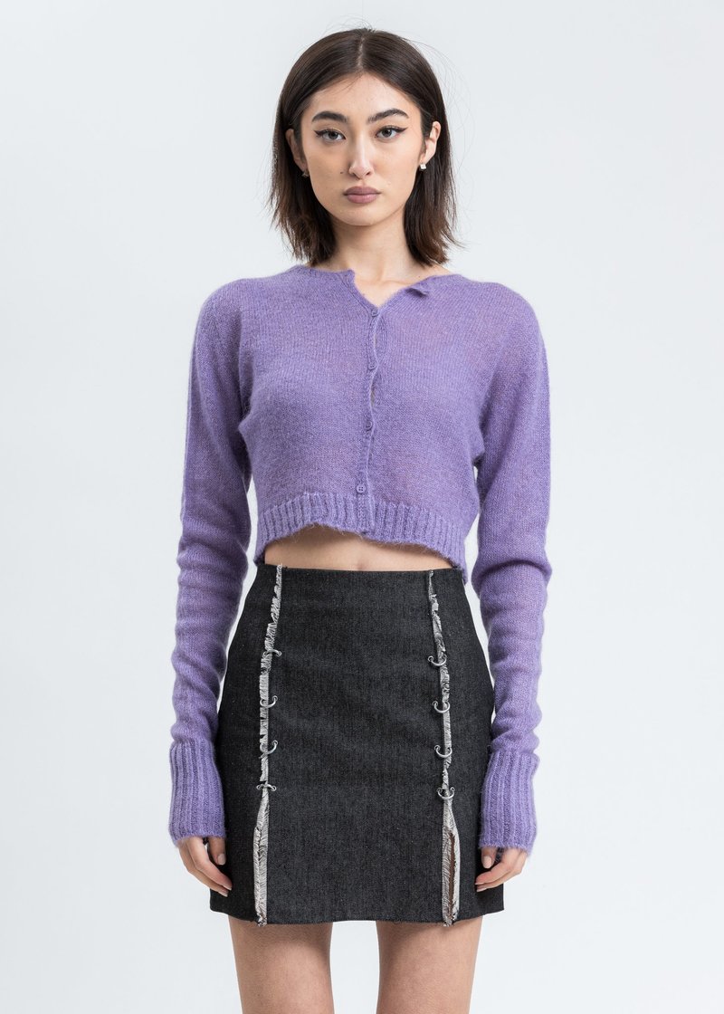 Danielle Guizio　mohaih ribbed ccrdigan Danielle Guizio Mohair Ribbed Cardigan - Lavender | Garmentory