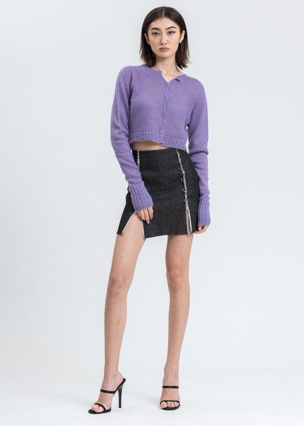 GUIZIO Mohair Ribbed Cardigan in Berry | REVOLVE