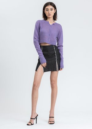 Danielle Guizio Mohair Ribbed Cardigan - Lavender | Garmentory