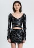 Danielle Guizio Faux Patent Leather Cropped Tie Top - Black - Thumbnail 1